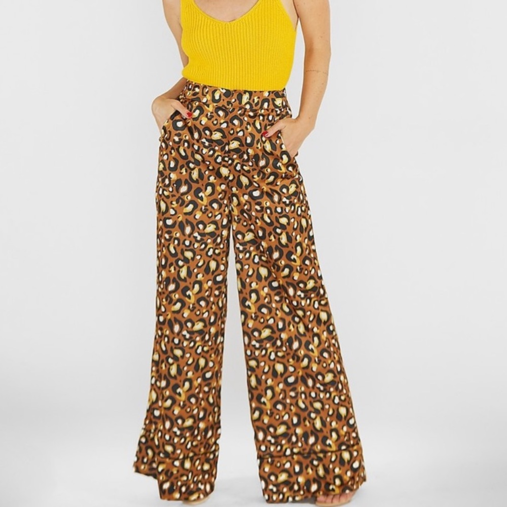 Satin Leopard High Wasted Pants- Express size 4